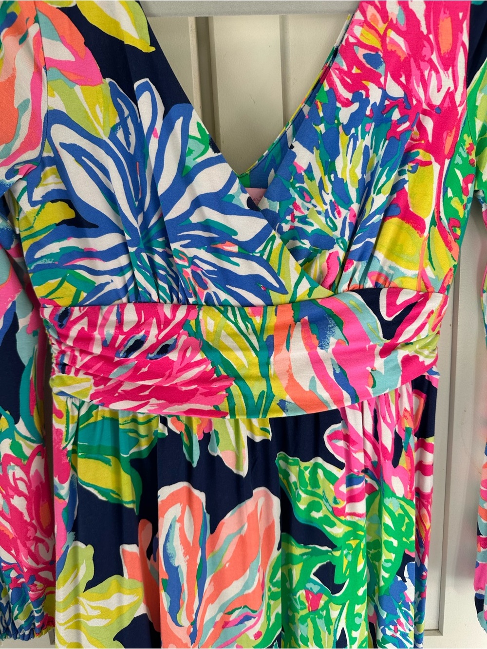 Lilly Pulitzer Long Sleeve Surplice Cinch Waist Floral Dress Small - Picture 2 of 7